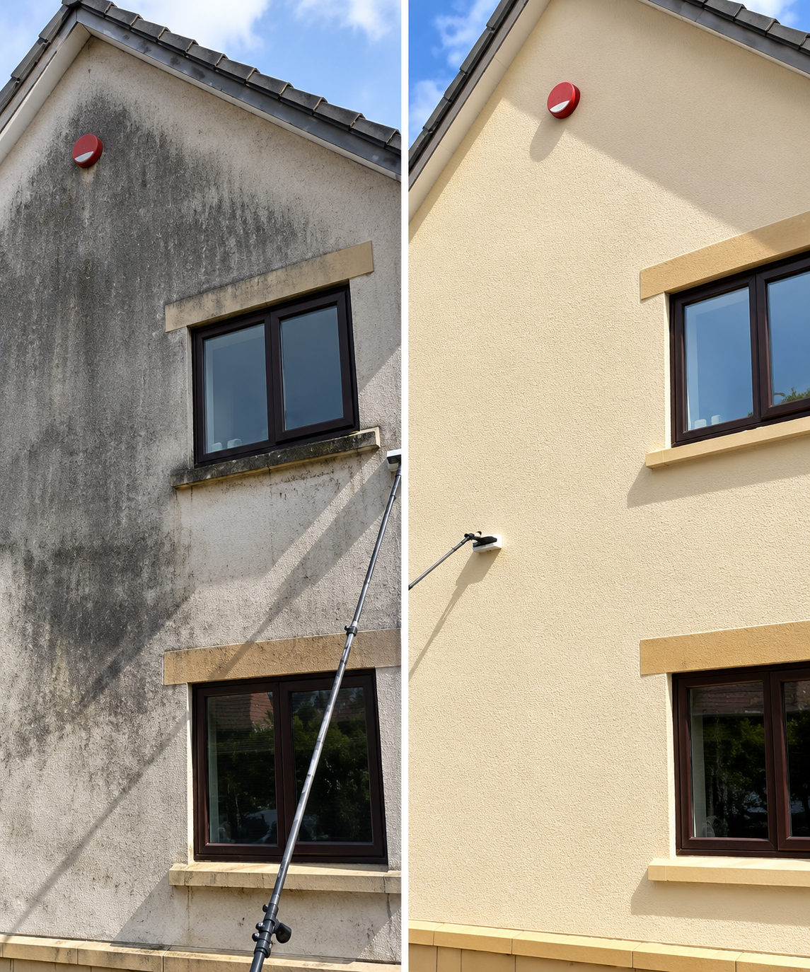 Exterior wall cleaning and paint before and after